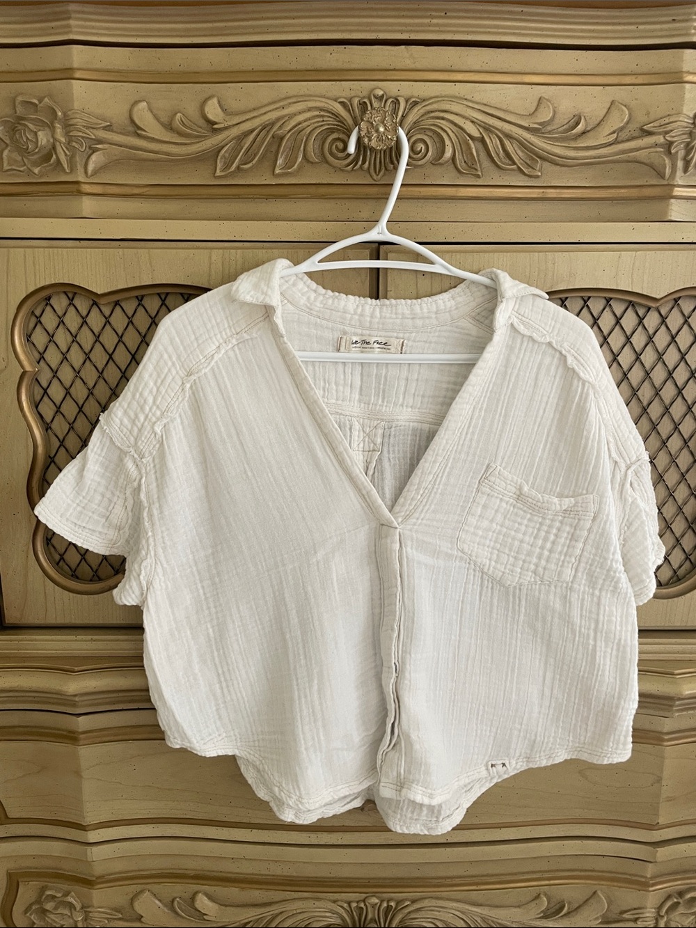 Free People Cream Gauze Button-Front Relaxed Shirt